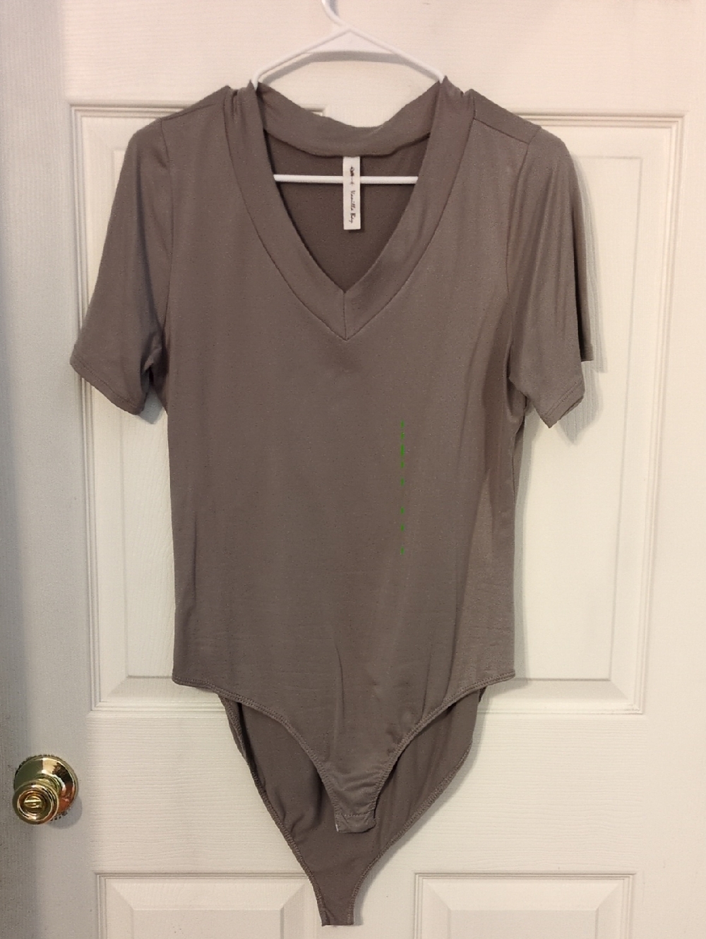 Vanilla Bay Taupe V-Neck Short Sleeve Bodysuit